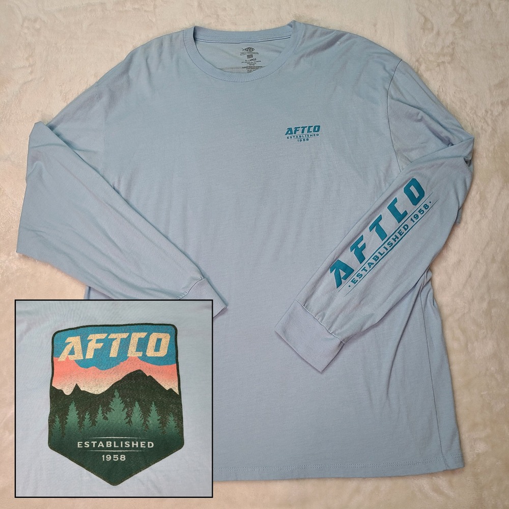 AFTCO Fishing Shirt Blue Long Sleeve Performance Lightweight Double Side Mens XL